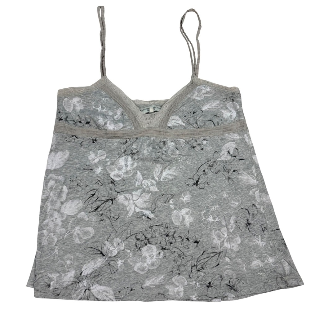 VTG Y2K Abercrombie & Fitch Grey Floral Lace Trim Babydoll Camisole Tank Top L